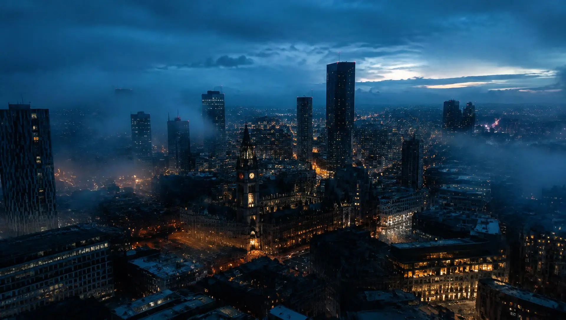 Manchester skyline at blue hour